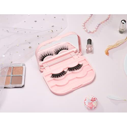 False Eyelash Case Lash Case Organizer Lash Container Box Empty Cosmetic Case Magnetic Eyelashes Storage Box with Mirror , Eyelashes Packaging Travel Storage Box Eyelash Bag(Light Pink)