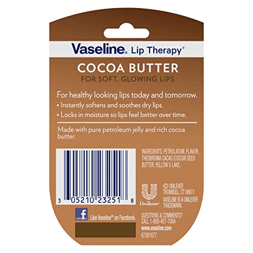 Vaseline Lip Therapy Cocoa Butter 6-Pack ? Mini Lip Balms for Soft, Glowing Lips, 0.25 Oz Ea