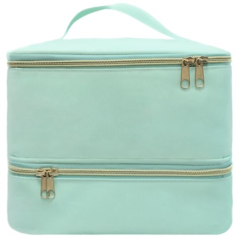 Nail Polish Organizer Bag, Double-Layer Nail Supplies Organizer Holds 30 Bottles & Nail Lamp, Professional Nail Kit Storage Make up Carrying Case (Green)