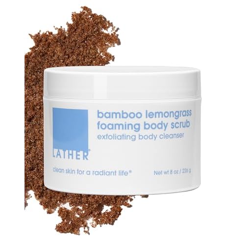 LATHER - Bamboo Lemongrass Foaming Body Scrub, 8 oz - Moisturizer & Exfoliating Body Scrub - Safe for Sensitive Skin - Almond Protein, Fruit, Aloe, Sea Salt - Vegan & Cruelty Free - Beauty & Skin Care