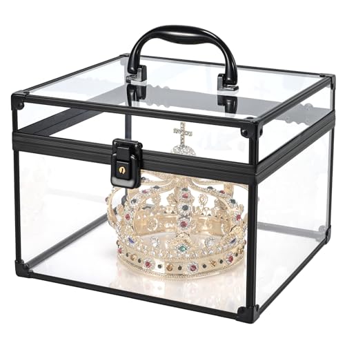 FRENESSA Portable Makeup Case Large Clear Crown Box Cosmetics Display Case Toiletry Organizer Box Transparent Acrylic Artists Train Case Travel Makeup Tools Storage for Vanity Counter Dresser Case