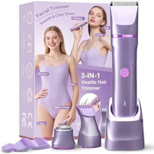 Bikini Trimmer for Women, Electric Razor for Pubic Hair, Women's Foil Shaver,Rechargeable Shaver Removal with Snap-in Ceramic Blades,IP7X Washable Head,Wet and Dry Use,Purple