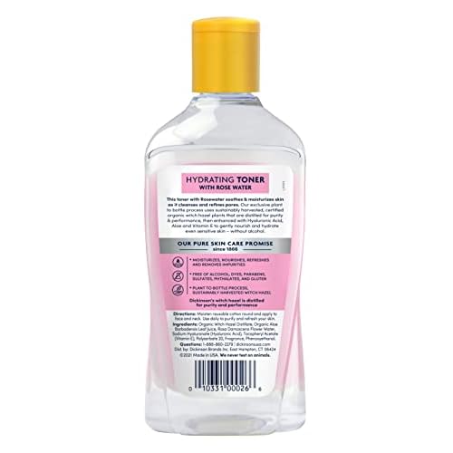 Dickinson's Enhanced Witch Hazel Hydrating Toner with Rosewater, Alcohol Free, 98% Natural Formula, 16 Fl Oz (Pack of 2)