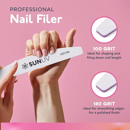 SUNUV UV LED Nail Lamp with 4PCS Cuticle Nippers, Cuticle Pusher with Nail File and Buffer Set, Professional Stainless Steel Durable Pedicure Manicure Nail Care Tools