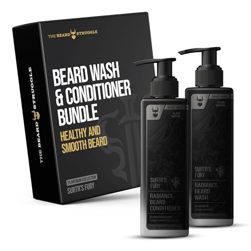 The Beard Struggle - Radiance Beard Wash & Conditioner Bundle for Men - Platinum Collection - Pack of 2, Surtr's Fury - Nourish, Cleanse, Softens, & Strengthens Beard