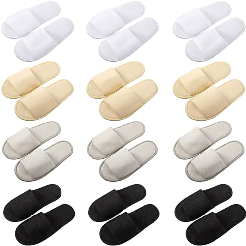 12 Pairs House Slippers for Guests Disposable Open Toe Spa Slippers Unisex Travel Slipper Bulk for Halloween Christmas Wedding Party