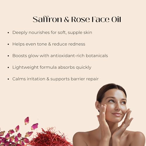 Rose & Saffron Face Oil - Hydrating and Brightening Facial Oil for Radiant, Even-Looking Skin - Lightweight Moisture and Soothing Care for Soft, Smooth Skin - with Argan, Almond, Marula & Baobab Oils