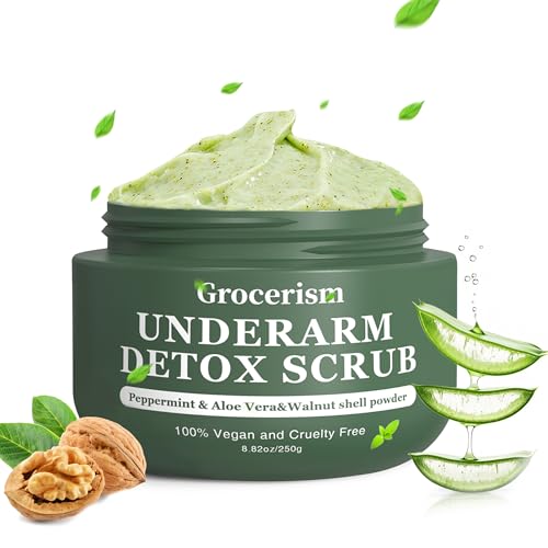 Armpit Detox Scrub & Underarm Exfoliator - Walnut Shell, Menthol & Aloe Vera Body Scrub for Odor, Deodorant Buildup, and Dark Spots - Moisturizing Formula for Sensitive Skin, Vegan 8.8 oz