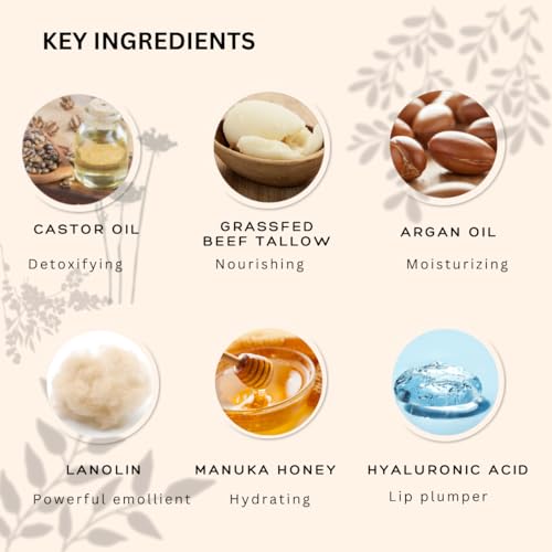 All natural lip balm - for dry, chapped, sensitive lips | with grassfed tallow, Castor oil, CoQ10, Hyaluronic Acid and Silk - Ultra Moisturizing, Conditioning, Organic (0.4 fl oz/12 mL) (Baby Pink)