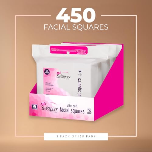 Swisspers Premium Ultra Soft Cleansing Cotton Pads ? 150 Count (Pack of 3) ? Luxuriously Soft Pads for Gentle Skincare and Makeup Removal ? 100% Cotton