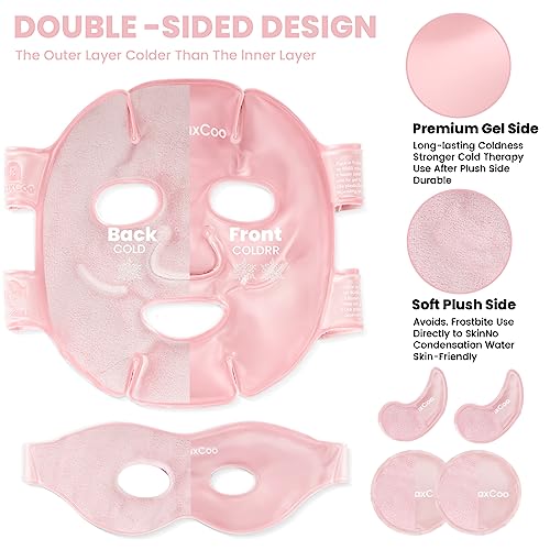 Ice Face Eye Mask for Dark Circles and Puffiness Cold Warm Compress, Gel Cold Cooling Face Mask Package for Women and Men, Migraines, Headache, Stress and Relaxation, Pink