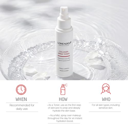 Collagen Spray Toner, Fine Mist Face Toner with Collagen & D-Panthenol, Firming & Elasticity, Instant Hydration, Soothe Irritated Skin, Korean Skincare 100ml / 3.38fl.oz