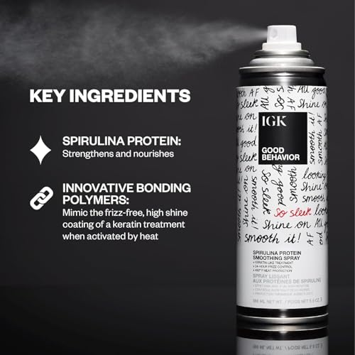 IGK GOOD BEHAVIOR Smoothing Frizz Fighters Travel Set | 4-in-1 Prep Spray + Spirulina Protein Smoothing Spray | Frizz Control + Heat Protectant | Vegan + Cruelty Free
