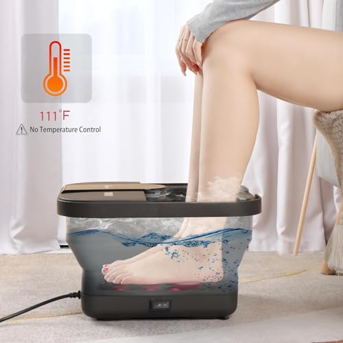 Beinilai Collapsible Foot Spa Bath with Heat,Bubble,Massage Rollers, Tea Tree Oil Foot Soak with Epsom Salt, Pedicure Foot File, Red Light,Removable Pumice Stone,Pedicure Foot Spa