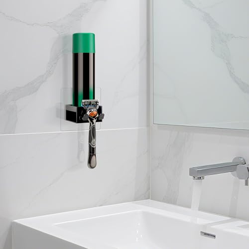 Linkidea Multifunctional Razor Holder for Shower, Compatible with Gillette Fusion 5, Venus ComfortGlide, Harry's 5 Blade, Bathroom Small Shaving Gel Storage Stand (Black)