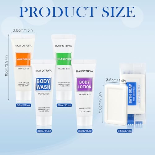 200 Pcs 5-IN-1 Hotel Soaps and Toiletries Bulk Set,5-Piece Set Mini Bulk Travel Size Toiletries Set 1 oz each Shampoo,Conditioner, Body Wash and Lotion,0.53 oz Soap Hotel Supplies for Guests,Homeless