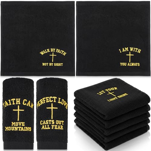 10 Pcs Christian Gifts for Men Women Cotton Wash Cloths 12 Inch Hand Towels Bible Verse Appreciation Gifts for Pastor Church Member Employee Coworker Party Favors Supplies(Black)