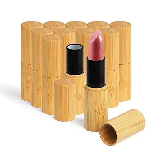 12Pcs Bamboo Empty Lipstick Tubes, Refillable 5.5g DIY Lip Balm Tube Containers with Rotable Plastic Inner, Cosmetic Lipstick Lip Gloss Case Holder For Women Girls Makeup (Black)