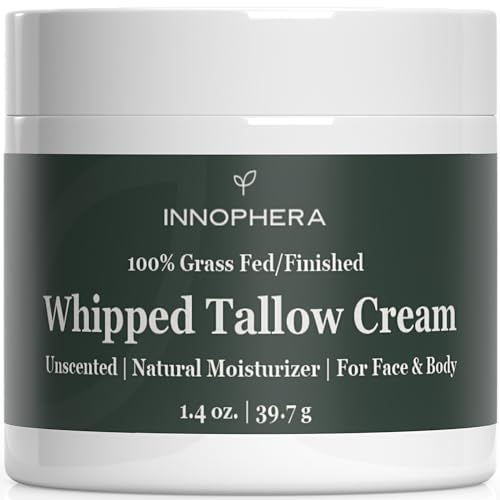 Whipped Beef Tallow Cream for Skin Care ? Grass Fed & Grass Finished ? 100% Natural Moisturizer for Sensitive Skin ? Handmade Face & Body Lotion ? Unscented & Odorless ? 1.4 oz.