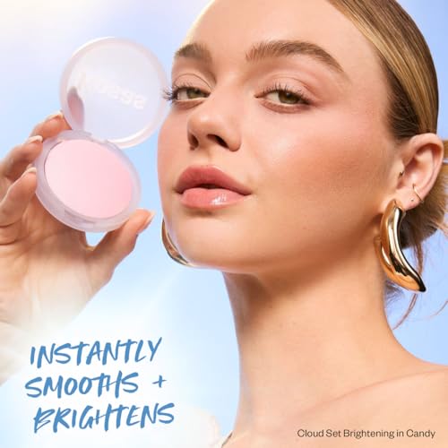 Kosas Cloud Set Face Brightening Powder - Pressed Brightening Powder, Smooths Shine Controll, Coverage for Dark Undereye & Uneven Skin - Lightweight Setting Powder - Candy (Sheer Brightening Pink)