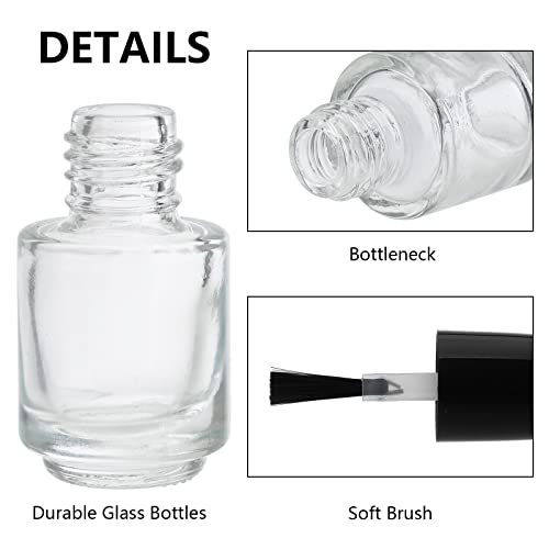 ZENFUN 50 Pack 5 ml Empty Nail Polish Bottles with Brush Cap, Clear Nail Polish Containers with 6 Funnel in Bulk, Glass Refillable Nail Bottles for Nail Art, Samples