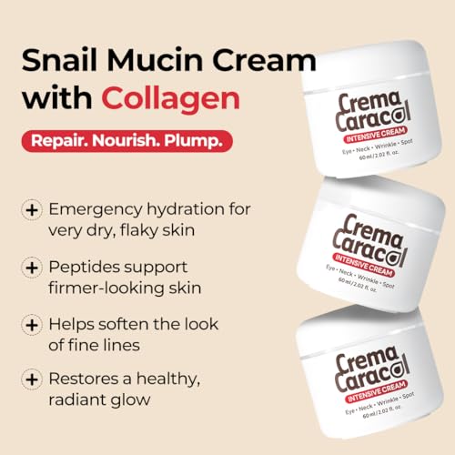 Intensive Snail Cream with Collagen for Dry, Sensitive Skin, Hydrating & Firming Moisturizer, Barrier Support Cream, Korean Skincare 2.02 fl oz