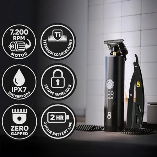 The Beard Club Professional T-Blade Beard Trimmer for Men with Straight Razor - Barber Electric Shaver & Hair Clippers for Men ? Zero Gapped Cordless Hair Trimmer & Edger, Line Up Grooming Kit
