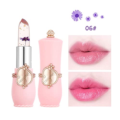3Pcs Crystal Flower Jelly Lipstick Set,Magic Temperature Color Change Lip Gloss Long Lasting Clear Nutritious Moisturizer Lip Balm (Pink) (flower lipstick)