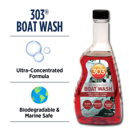 303 Products Marine Boat Wash with UV Protectant - For A Deep Clean, Spot Free Shine - 30 Day UV Protection - Removes Salt, Dirt, And Grime - 32 fl. oz. (30586)