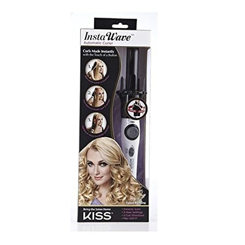 KISS Instawave Deluxe Automatic Rotating Curling Iron, Self-Spinning, Ceramic Ionic Technology, Tangle Prevention, 2-Way Rotation, Dual Heat Settings up to 420¡ÆF, 1¡± Curling Wand, Black & White