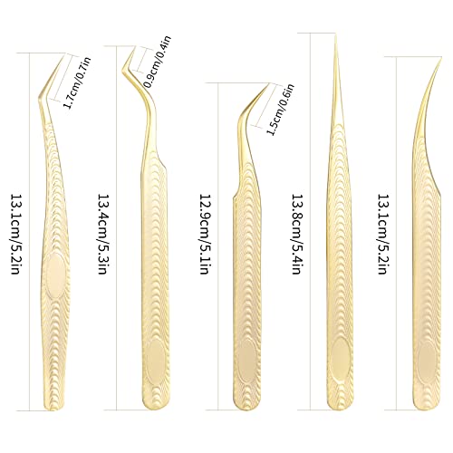 5 PCS Lash Extension Tweezers Set, Stainless Steel Professional Eyelash Extension Tweezers for Volume, Isolation and Classic Lashes