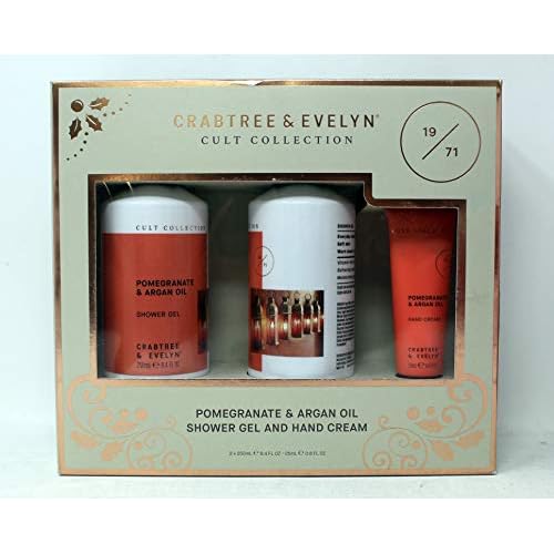 Crabtree & Evelyn Pomegranate & Argan Oil Shower Gel 8.4 FL OZ and Hand Cream .8 FL OZ 3-Pack Plus Micro Fiber Cleaning Cloth