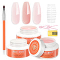 modelones Builder Nail Gel 3 Colors, Clear Nude Pink Builder Hard Gel Nail Kit with Dual End Brush, Acrylic Clamps, 100PCS Paper Forms for Building Sculpting LED Cured Extension Apex