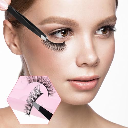 24 Pieces Eyebrow Tweezers for Women, Stainless Steel Slanted Tip Tweezers Precision Tweezers Set for Facial Hair Ingrown Hair Splinter Removal and Lash Extension (Black)