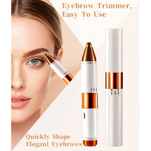 2-in-1 Painless Eyebrow Trimmer & Flawless Facial Hair Remover for Women - Gentle Dual Head Design for Brows, Lip, Chin, Cheeks - Rechargeable Type-C(White A)