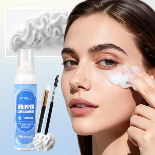 Whipped Lash Shampoo Kit 100ml Lash Cleanser Set with Bursh Unscented Eyelash Cream Cleaning Eyelid Foaming Salon and Home Eye Care
