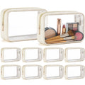 Abbylike 10 Pcs Clear Makeup Bags Bulk PU Leather Portable Travel Cosmetic Case Tsa Approved Toiletry Bags with Zipper Car Console Organizer Waterproof Makeup Pouch for Girl Women Travel (Light Beige)