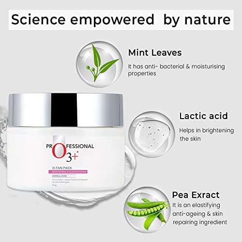 O3+ D-Tan Pack for Instant Skin Brightening and Lightening Benefits Infused with Mint and Eucalyptus Oil - Suitable for All Skin Types (50gm)