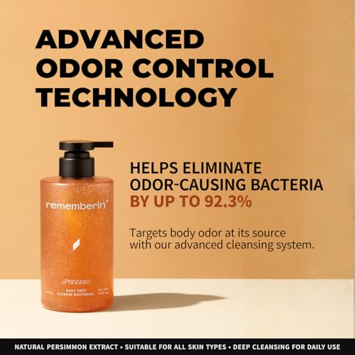 Persimmon Body Wash for Odor Control ? Korean Persimmon Extract, Natural Deodorizing Cleanser, Sulfate-Free & Gentle, pH Balanced for Sensitive Skin, 24-Hour Freshness (17.63 oz / 500g)