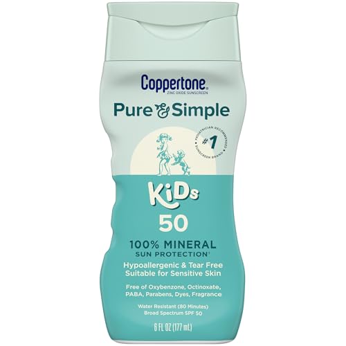 Coppertone Pure and Simple Kids Sunscreen Lotion, SPF 50 Broad Spectrum Sunscreen Lotion for Kids, 6 Fl Oz