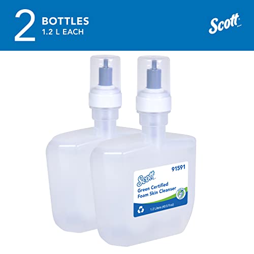 Scott Professional Green Certified Foam Hand Soap (91591), 1.2 L, Foaming, Clear, No Fragrance Added, Ecologo, NSF E-1 Rated, Automatic Refills (2 Bottles)