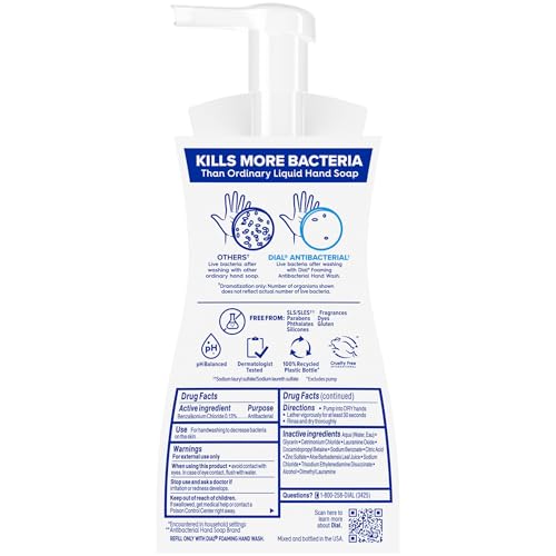 Dial Antibacterial Defense Foaming Hand Soap + Aloe, Fragrance Free, 7.5 Fl Oz (Pack of 6), Dermatologist-Tested Hand Wash, Gentle on Skin