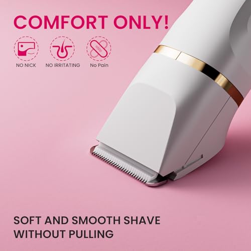 Electric Razors for Women, 5-in-1 Wet/Dry Bikini Trimmer with USB Charge Dock, Deluxe Facial Hair Removal, Wet/Dry Body Shaver for Nose Eyebrows Beard Underarm Leg Arm, IPX7 Waterproof (White)