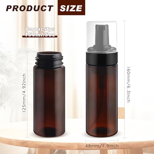 8 Pcs 150ml/5oz Foam Bottle Dispenser Empty Plastic Foaming Pump Bottle Brown Refillable Container for Shampoo Shower Hand Soap Facial Cleanser
