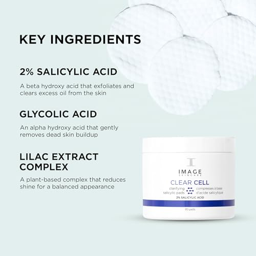 IMAGE Skincare, CLEAR CELL Salicylic Clarifying Pads, Exfoliating Wipes to Clarify Pores for Oily Prone Skin, 60 Pads