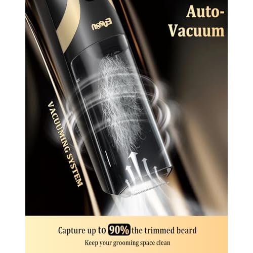 Beard Trimmer for Men Auto-Vaccum, Rechargeable Electric Men Beard Trimmers with 2 Combs, 1-20mm Adjustable Length Dial, Waterproof Cordless Mustache Trimmer for Face, Stubble