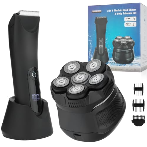 SUNNOW Body Hair Trimmer & Head Shavers for Bald Men, Ball Pubic Hair Trimmer, Head Electric Shavers Razor Kit, Ball Body Groomer for Bikini/Groin/Grooming