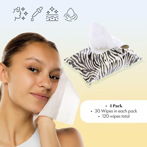 120pc Makeup Removal Wipes Variety Set | 4-Pack Skincare-Infused Makeup Remover Facial Cleansing Towelettes with Hyaluronic Acid, Niacinamide, Collagen, & Lactic Acid