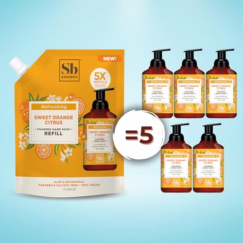 Soapbox Foaming Hand Soap Refill, Sweet Orange Citrus, Gentle & Moisturizing Foaming Hand Wash for Kitchen and Bathroom, Vegan & Cruelty Free, 64oz Half Gallon Refill, Pack of 1