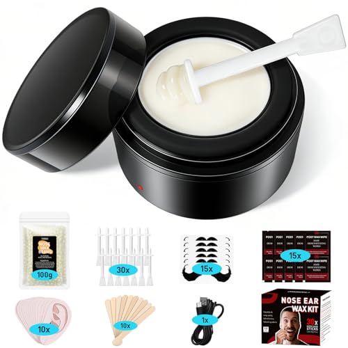 Nose Wax Kit Men, Nose Hair Wax Kit With 30 Sticks, Painless Nose & Ear Hair Removal, Usb Fast Heat Mini Wax pot, Smart Constant Temp (Circle,Black)